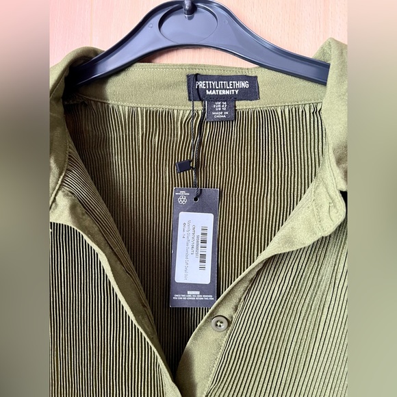 BNWT PLT maternity olive green plissé shirt size UK 14 - Picture 3 of 5